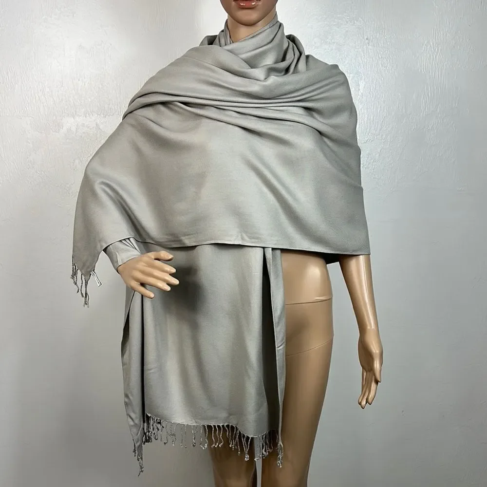 Valerie Stevens Viscose Gray Fringe Trim Wrap Scarf Shawl